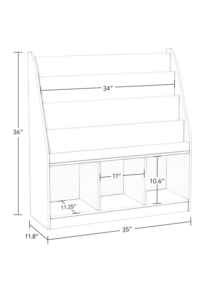 Kids Bookrack with Three Cubbies in White