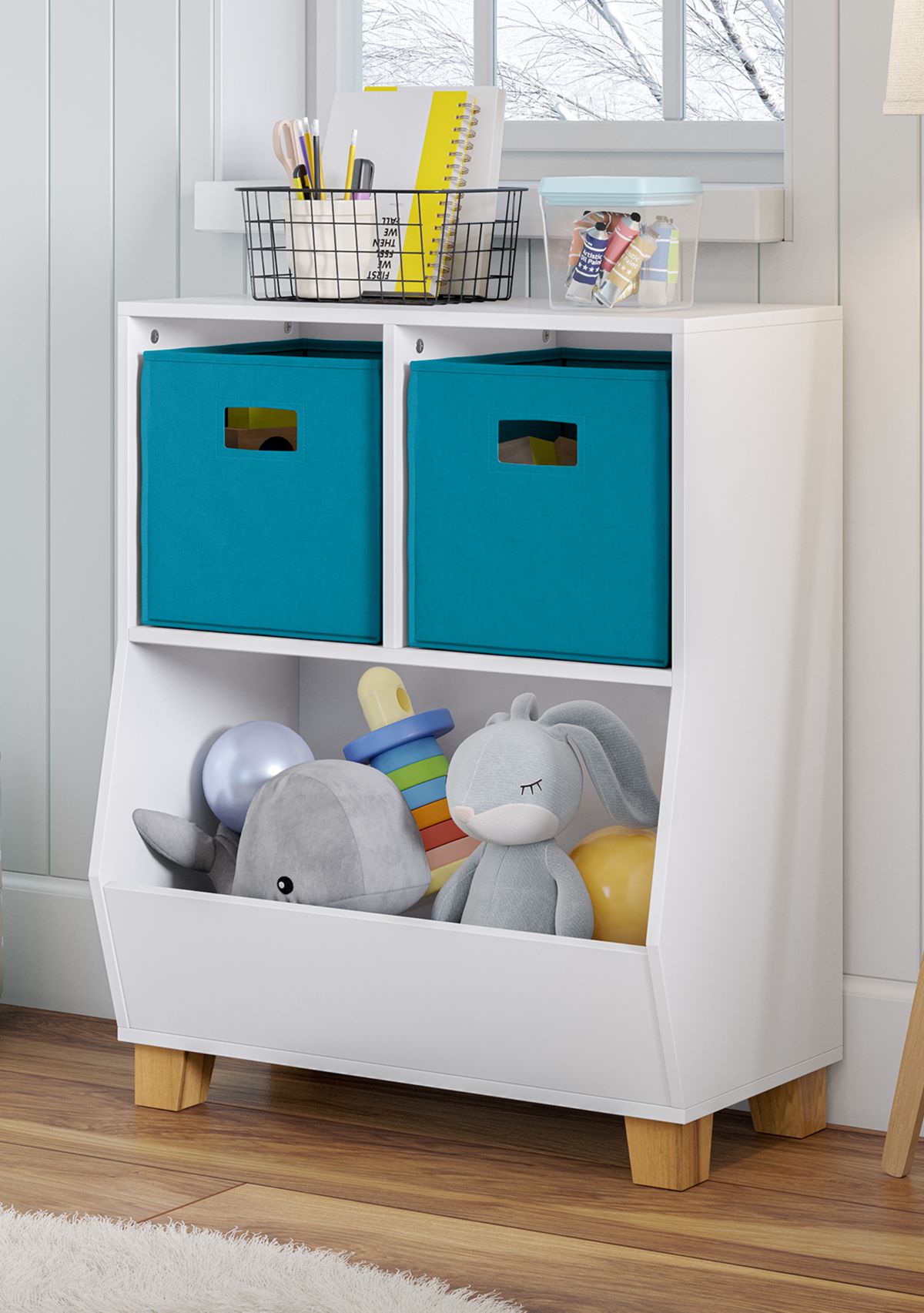 Kids Catch All Multi Cubby 24 Inch Toy Organizer in White