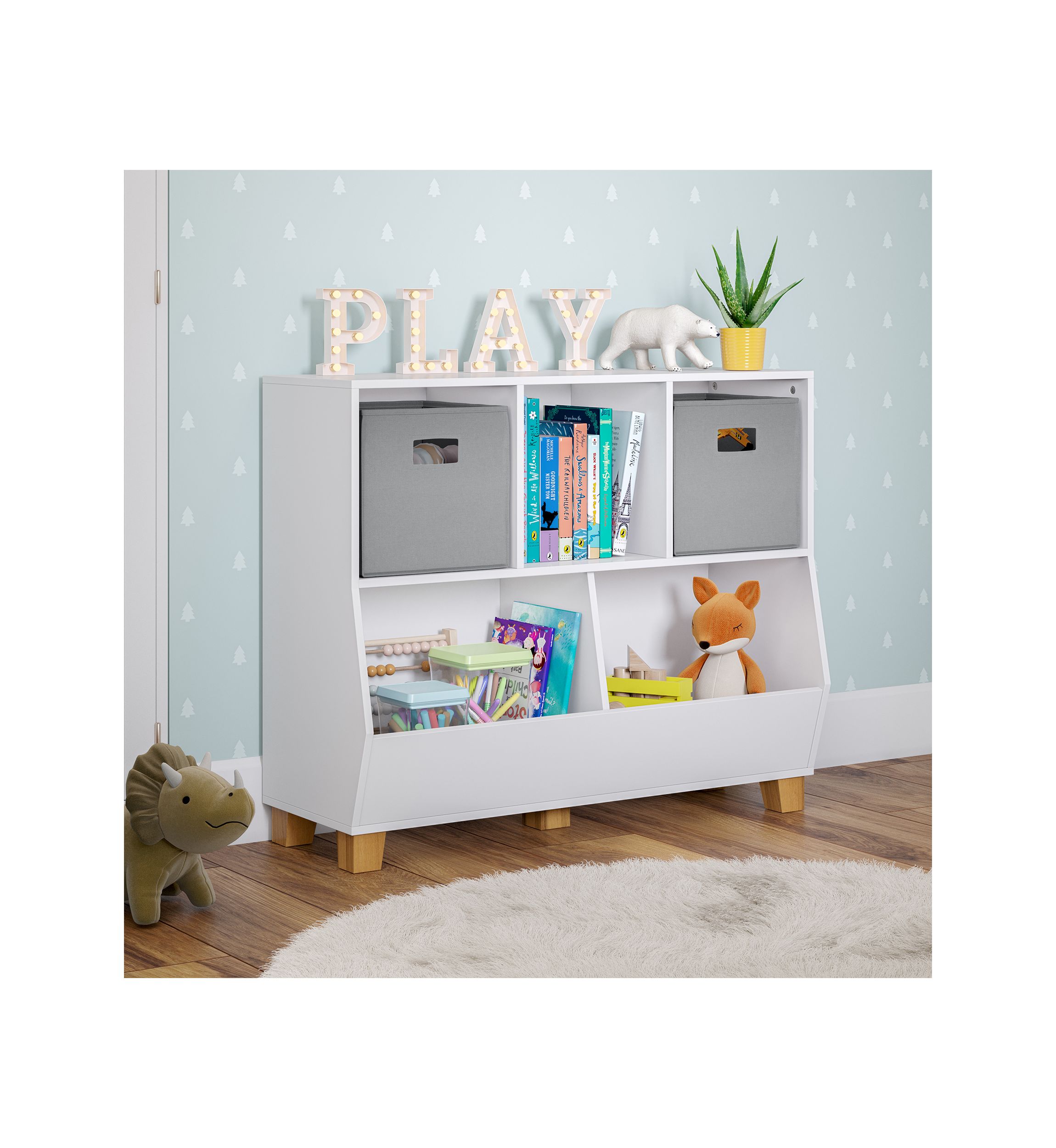 Kids Catch All Multi Cubby 35 Inch Toy Organizer in White