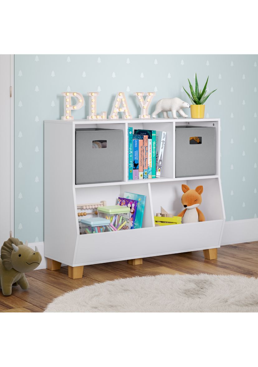 Kids Catch All Multi Cubby 35 Inch Toy Organizer in White