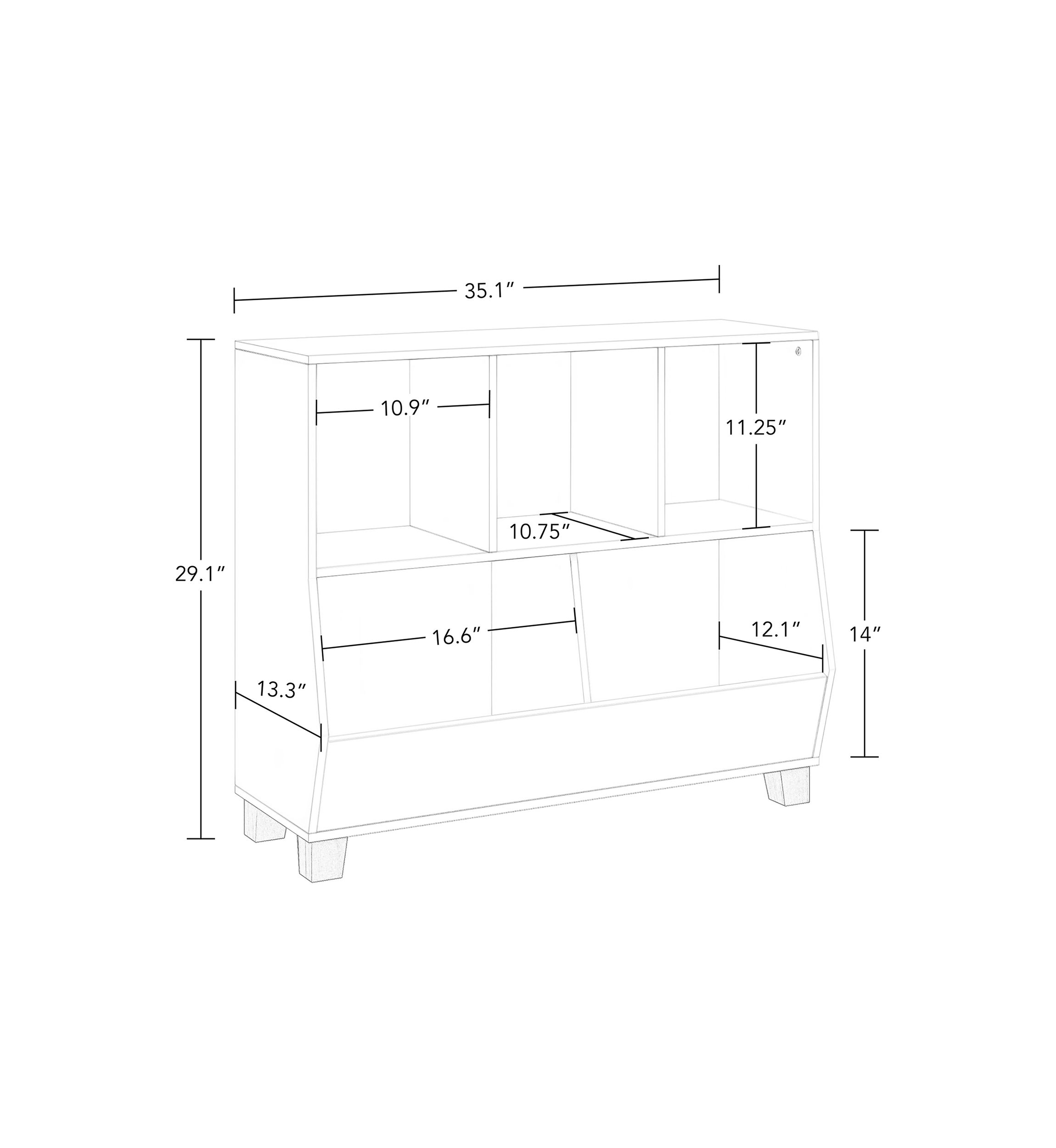 Kids Catch All Multi Cubby 35 Inch Toy Organizer in White