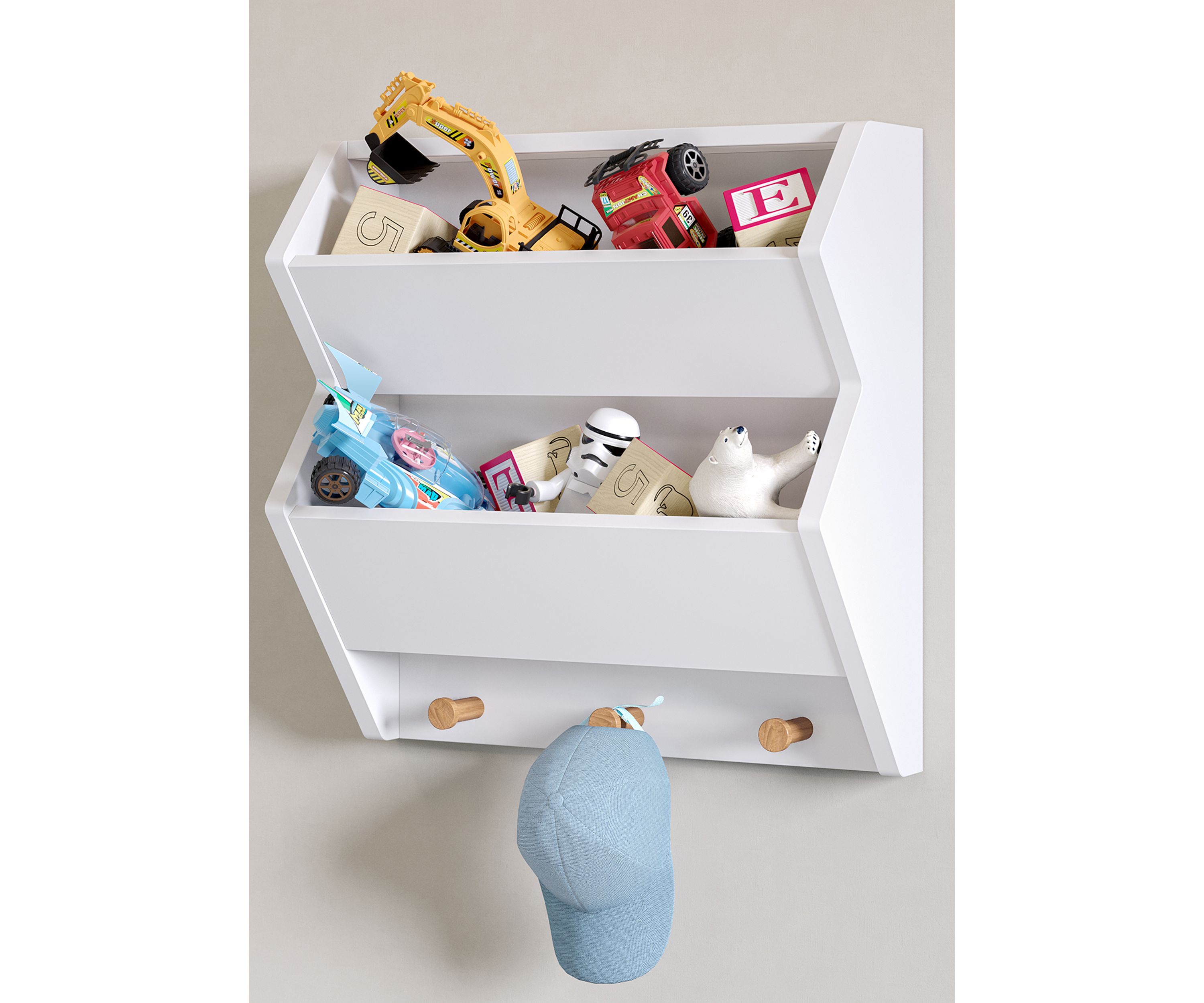 Kids Catch All Wall Shelf with Hooks