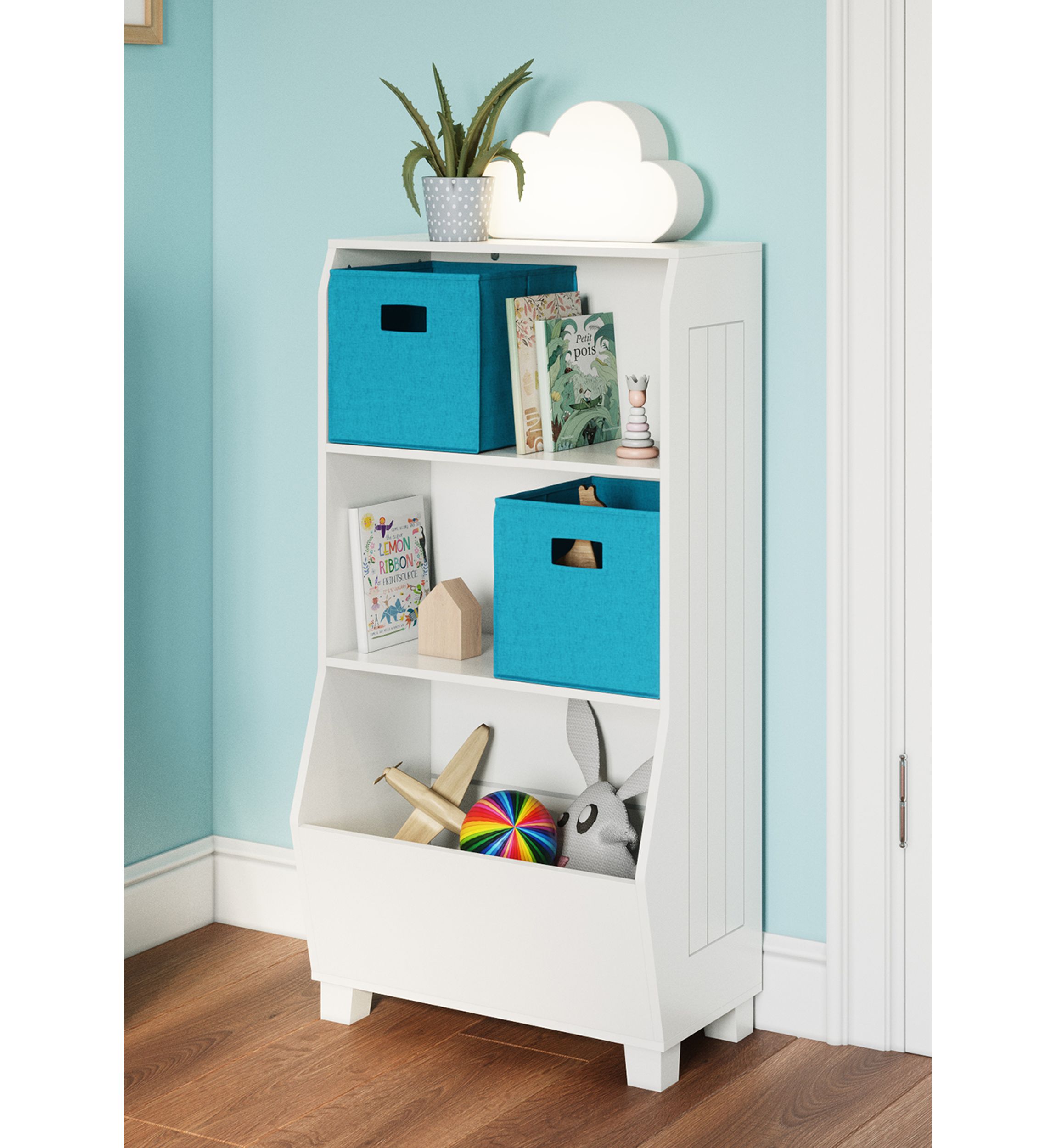 Kids 23 Inch Bookcase with Toy Organizer in White