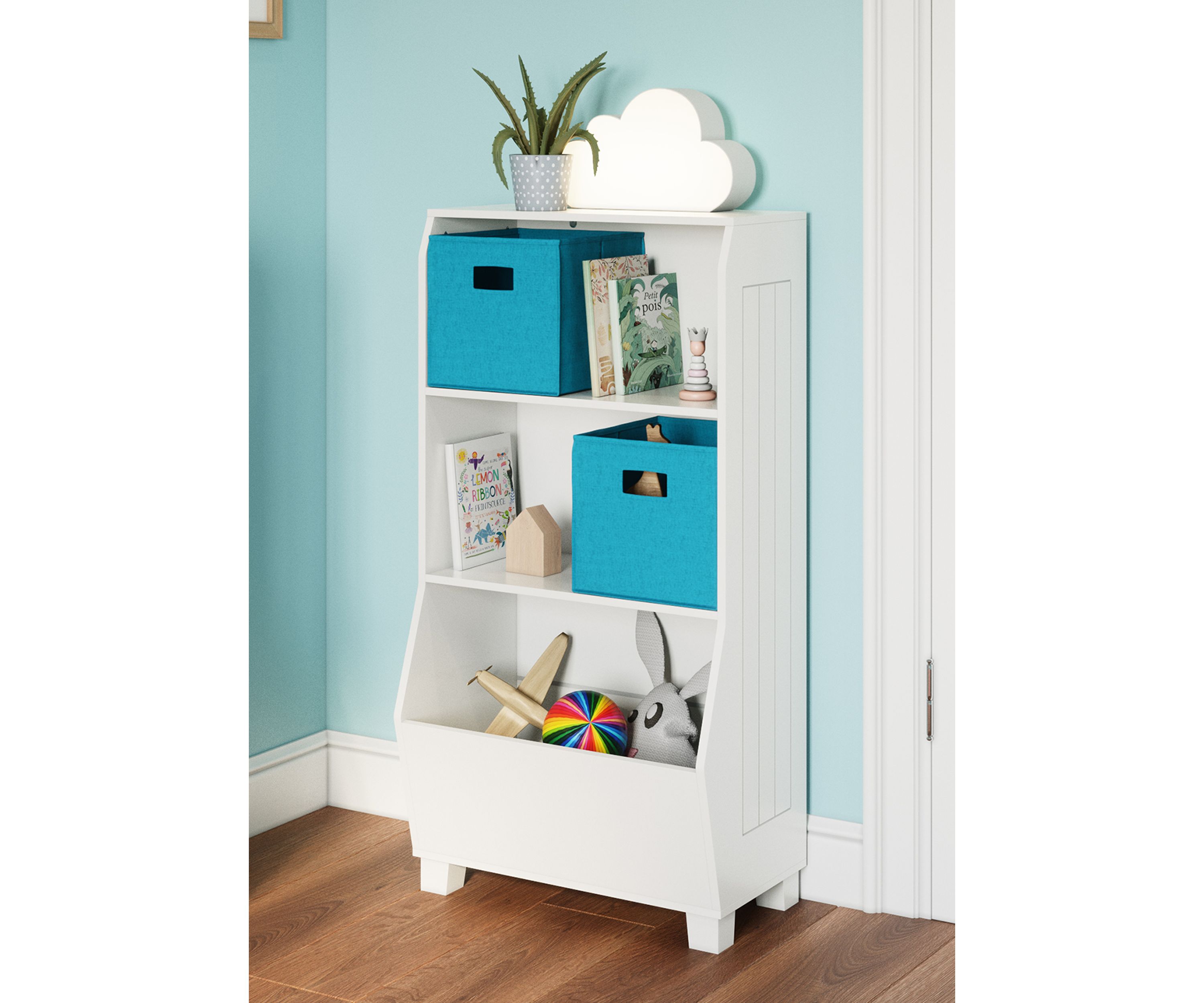 Kids 23 Inch Bookcase with Toy Organizer in White