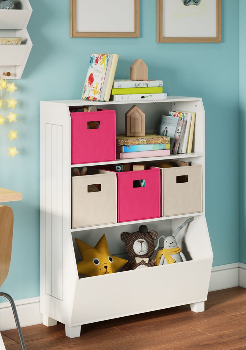 Kids 34 Inch Bookcase with Toy Organizer in White