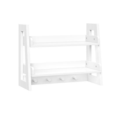 Kids 2-Tier Ladder Wall Shelf with Hooks - White