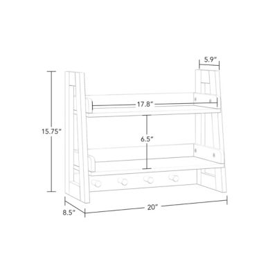 Kids 2-Tier Ladder Wall Shelf with Hooks - White