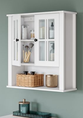 Basicwise Wall Mount Bathroom Mirrored Storage Cabinet with Open Shelf 2 Adjustable Shelves Medicine Organizer Storage Furniture