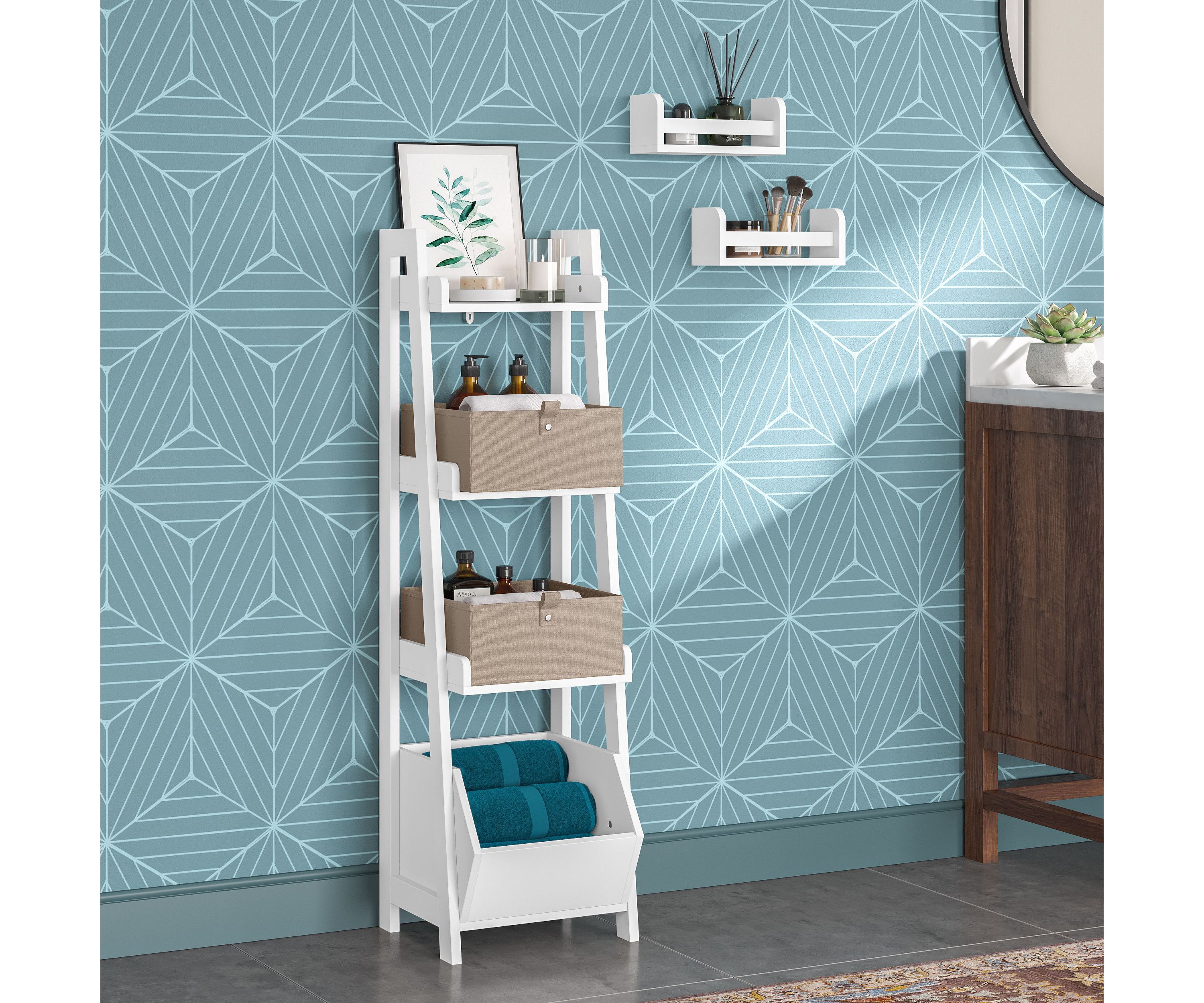 Amery 4-Tier 13in Bathroom Ladder Shelf with Open Storage Organizer