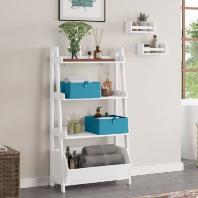 Amery 4-Tier 24in Bathroom Ladder Shelf with Open Storage Organizer - White