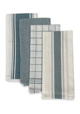 Elrene Everyday Casual Prints Assorted Cotton Fabric Kitchen Towels, Set of 4, Gray