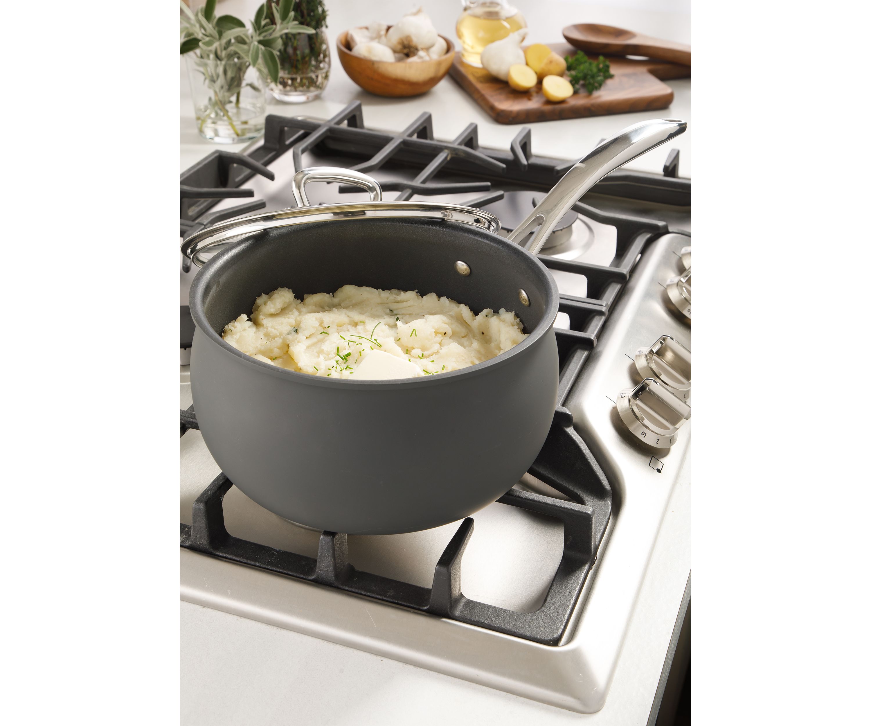 4 Quart Hard Anodized Sauce Pan with Glass Lid