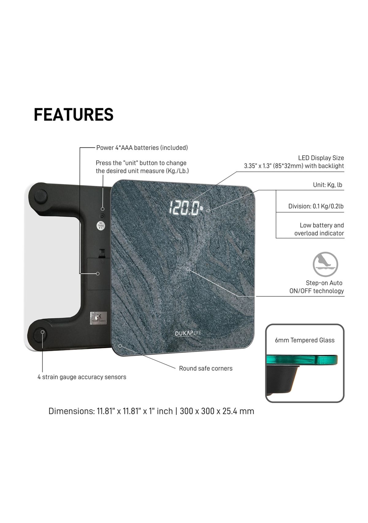 Unique Digital Bathroom Body Weight Scale with Hidden LED Screen Display