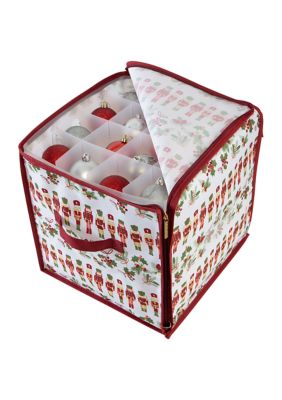 Laura Ashley Nutcracker Print Design 112 Count Stackable Christmas Ornament Storage Box - White