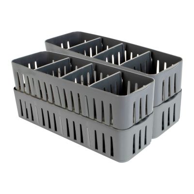 Simplify 4 Pack Slim Stackable Drawer Organizer Bin with Adjustable Dividers in Grey