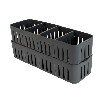 Simplify 4 Pack Slim Stackable Drawer Organizer Bin with Adjustable Dividers in Grey