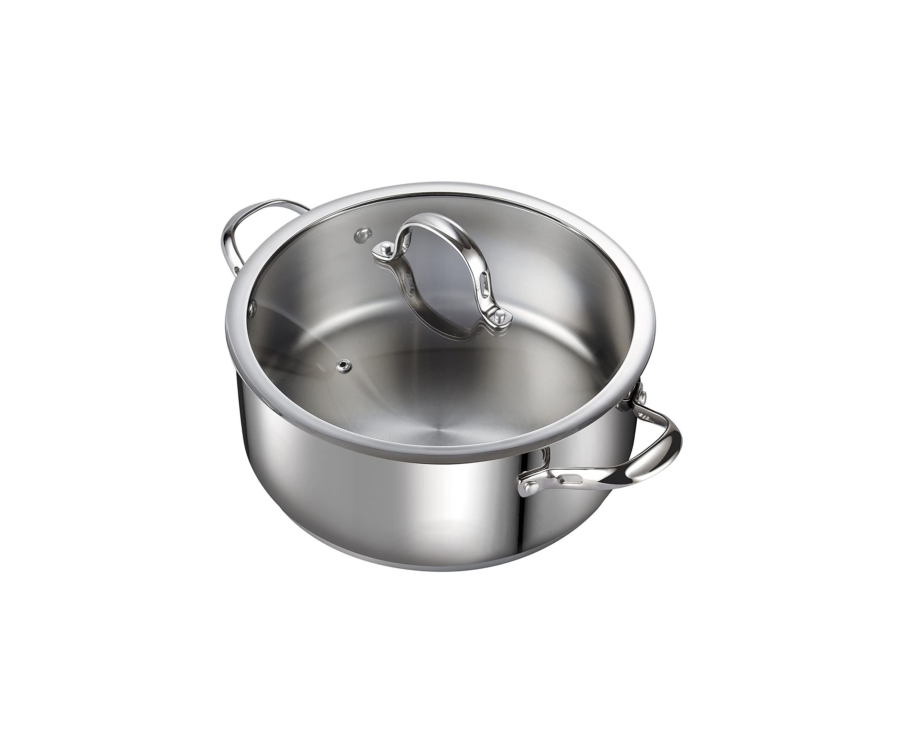7 quart Stainless Steel Dutch Oven Casserole Stockpot with Lid, Large, Silver