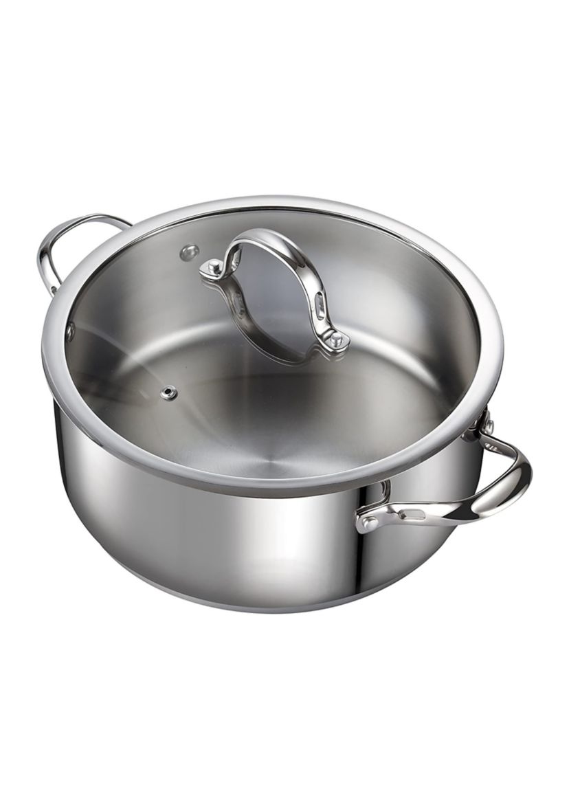 7 quart Stainless Steel Dutch Oven Casserole Stockpot with Lid, Large, Silver