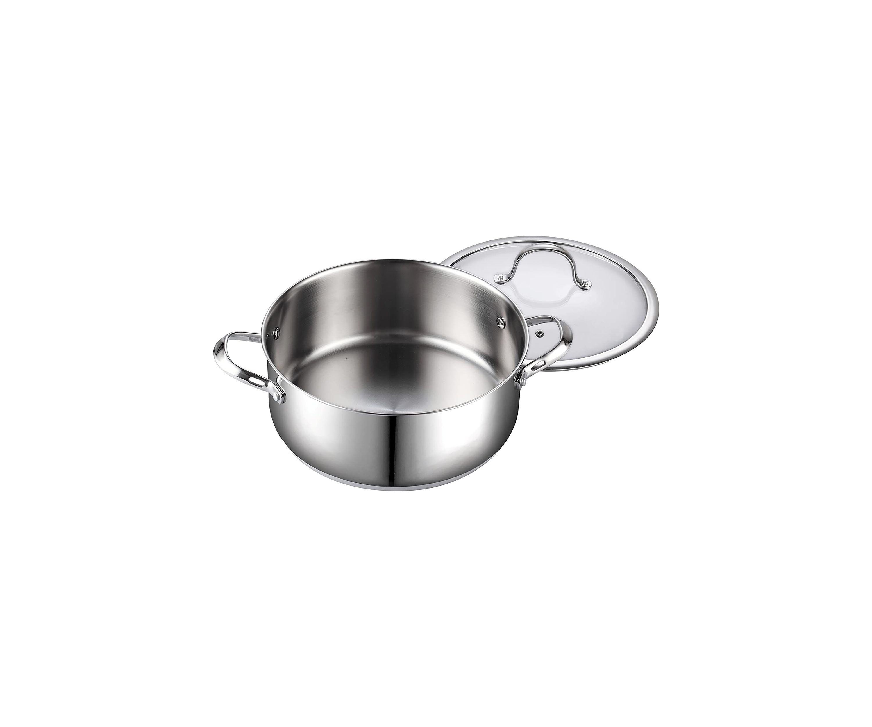 7 quart Stainless Steel Dutch Oven Casserole Stockpot with Lid, Large, Silver