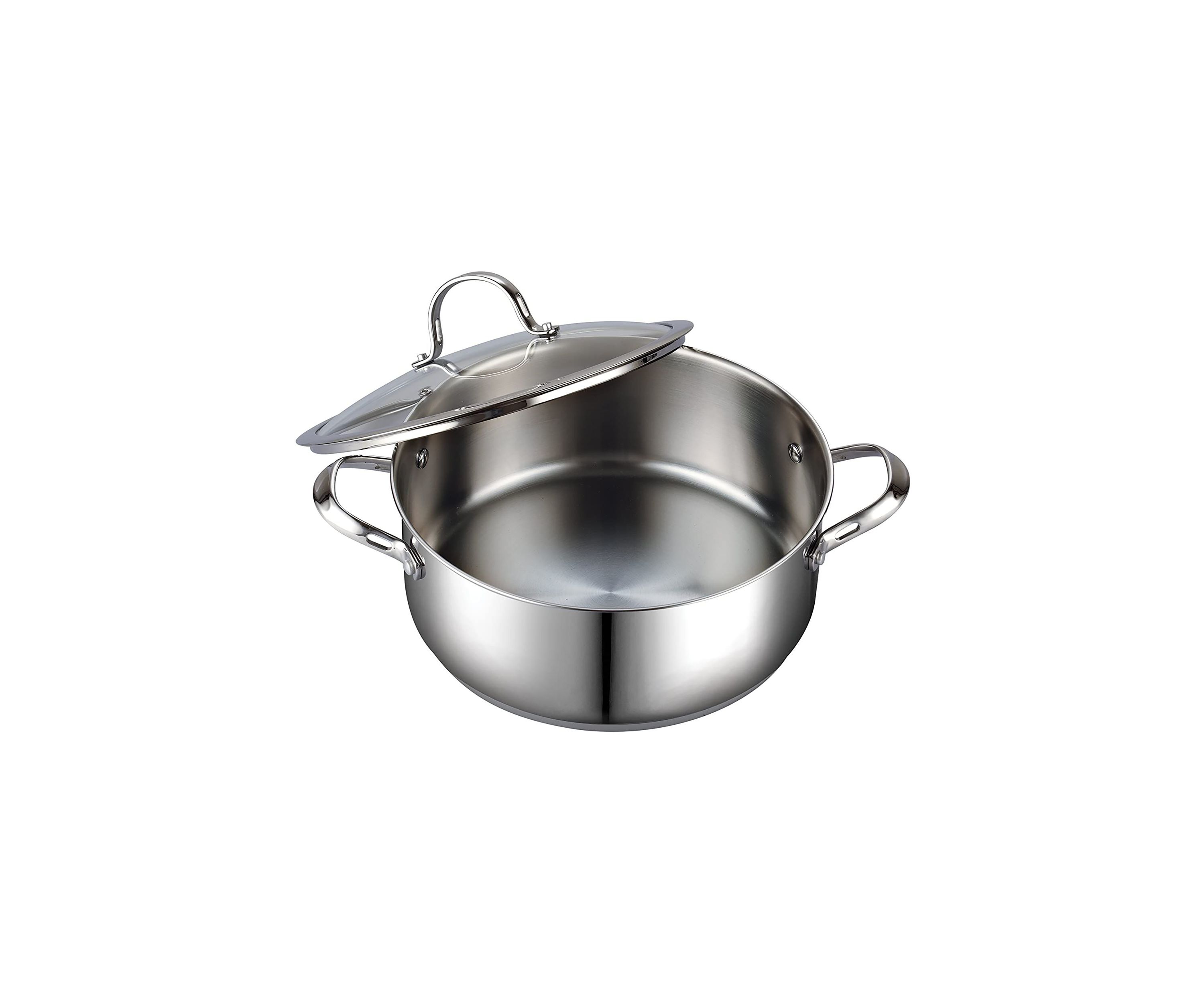 7 quart Stainless Steel Dutch Oven Casserole Stockpot with Lid, Large, Silver