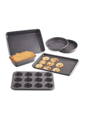 6-Piece Heavy Gauge Nonstick Bakeware Set, Cake/Cookie/Muffin/Loaf/Roast 6,Black