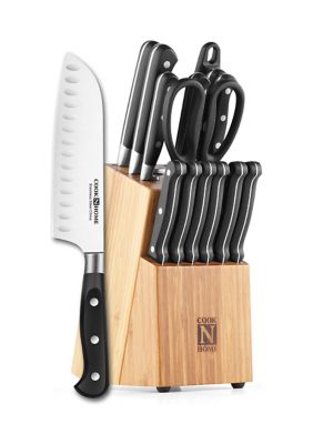 15-Piece Knife Set with Bamboo Storage Block, Stainless Stee Silver