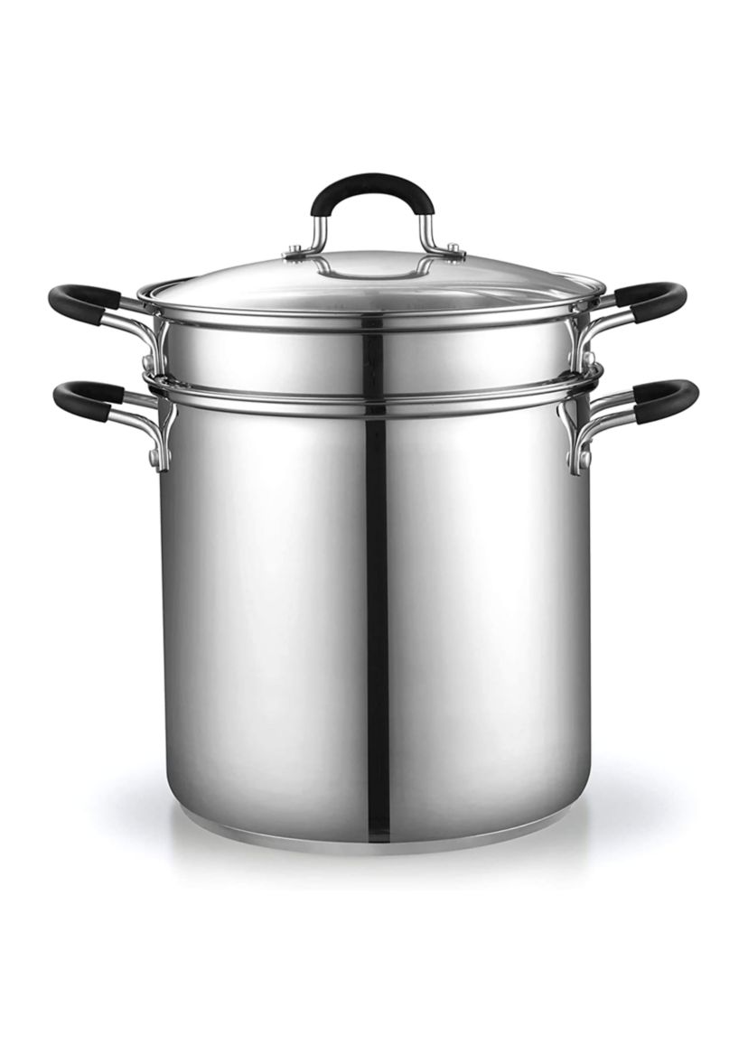 4-Piece Stainless Steel Pasta Cooker Steamer Multipots, 12 Quart