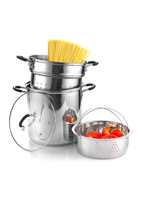 4-Piece Stainless Steel Pasta Cooker Steamer Multipots, 12 Quart