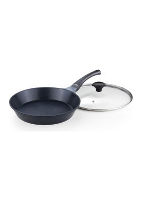 12-inch Nonstick Marble Coating Saute Fry Pan with lid, Black