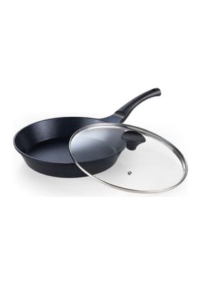 12-inch Nonstick Marble Coating Saute Fry Pan with lid, Black