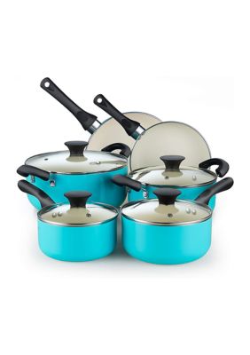 10 PC Ceramic Coating Aluminum Cookware Set, Turquoise