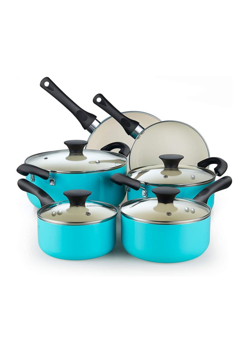10 PC Ceramic Coating Aluminum Cookware Set, Turquoise