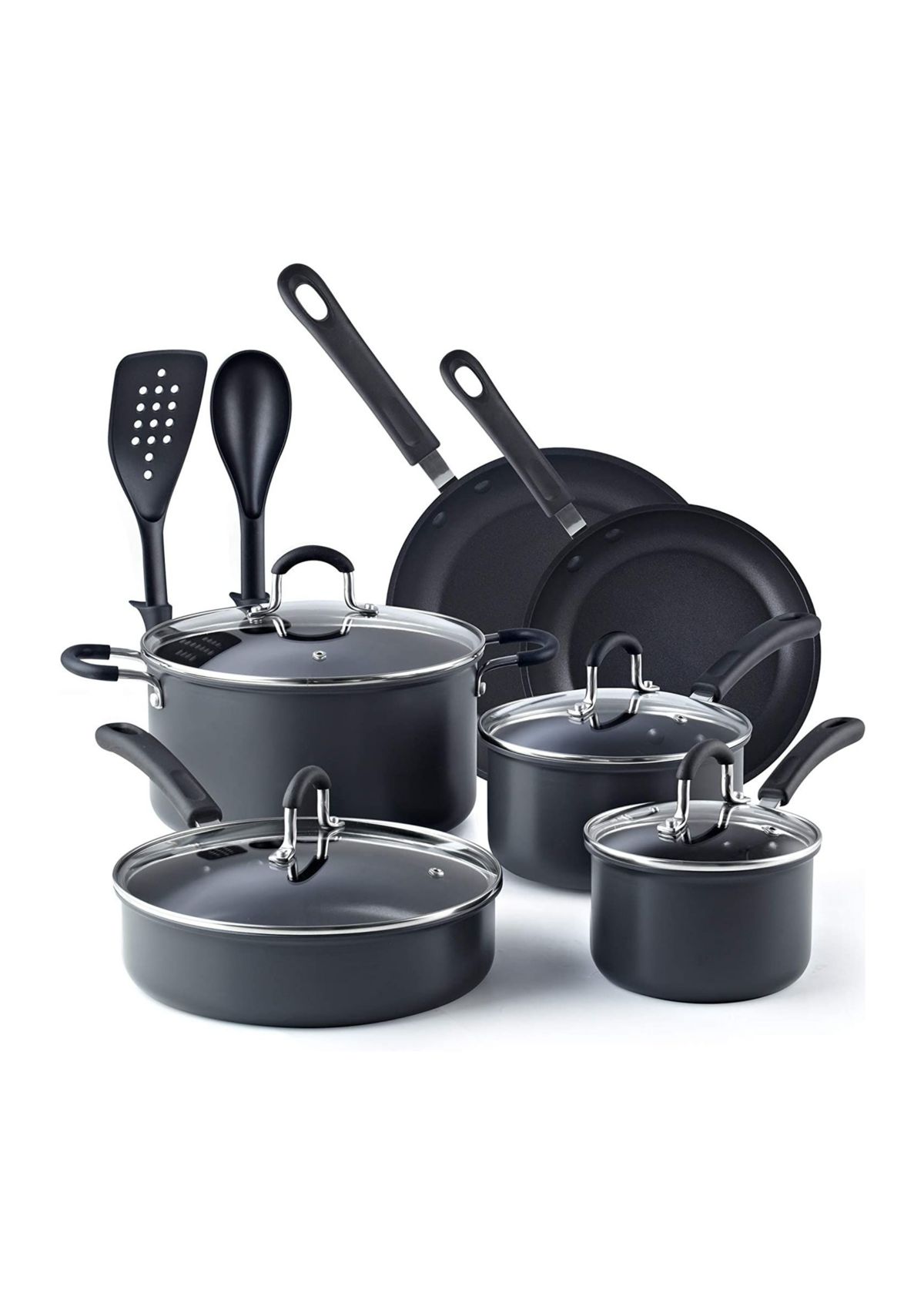 12-Piece Nonstick Hard Anodized Cookware Set, Black