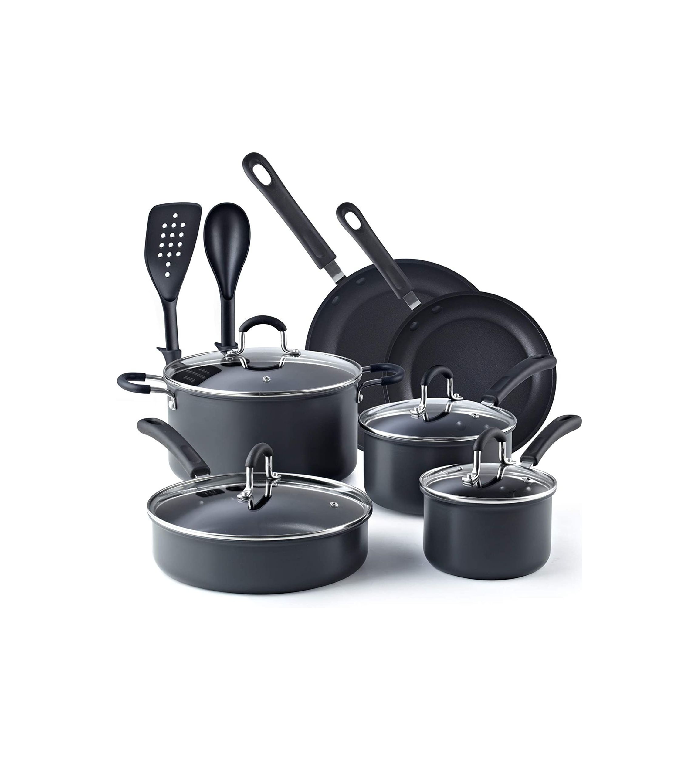 12-Piece Nonstick Hard Anodized Cookware Set, Black
