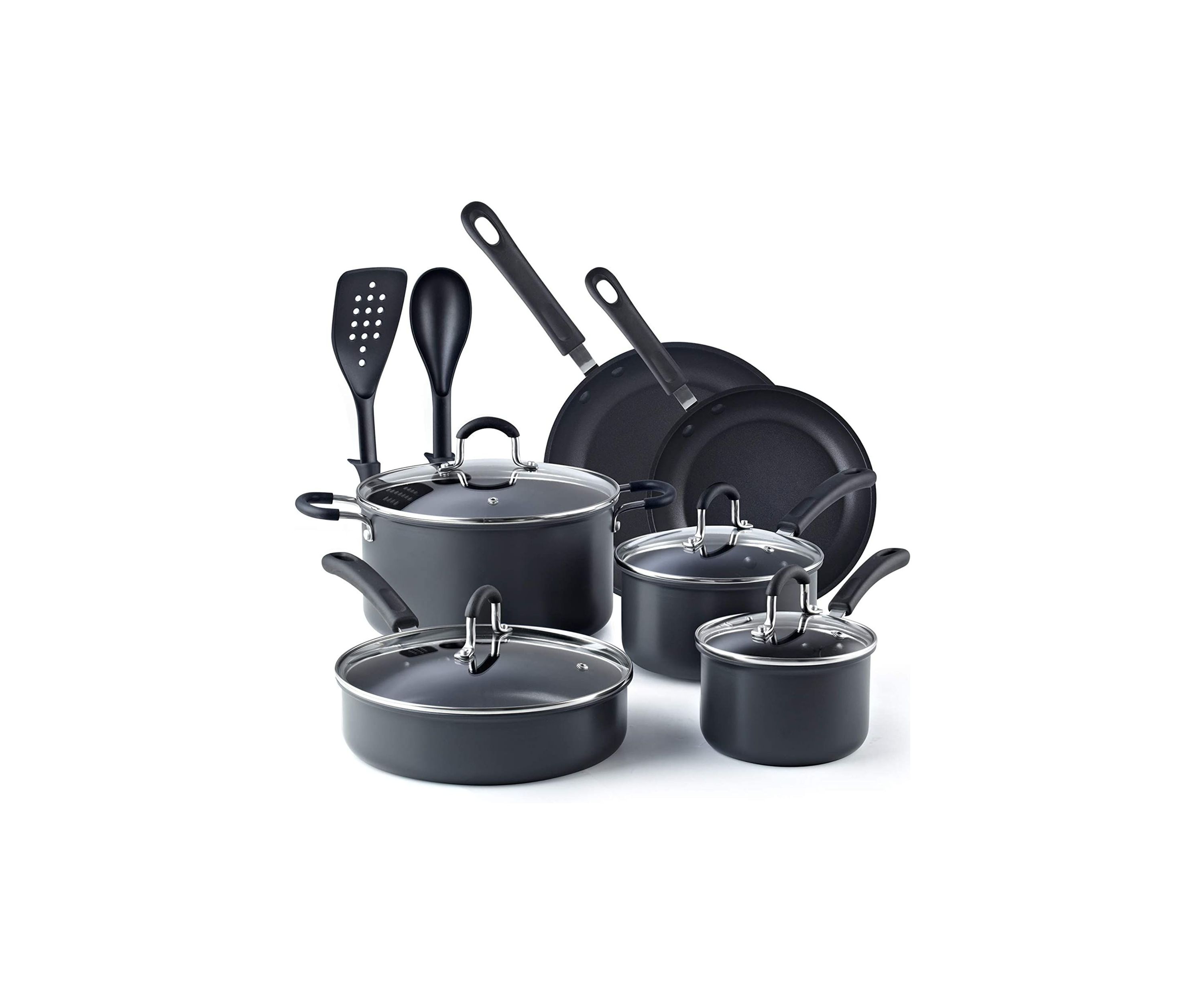 12-Piece Nonstick Hard Anodized Cookware Set, Black