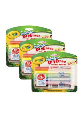 Crayola Washable Dry Erase Markers, Fine Line, 12 Per Box, 3 Boxes