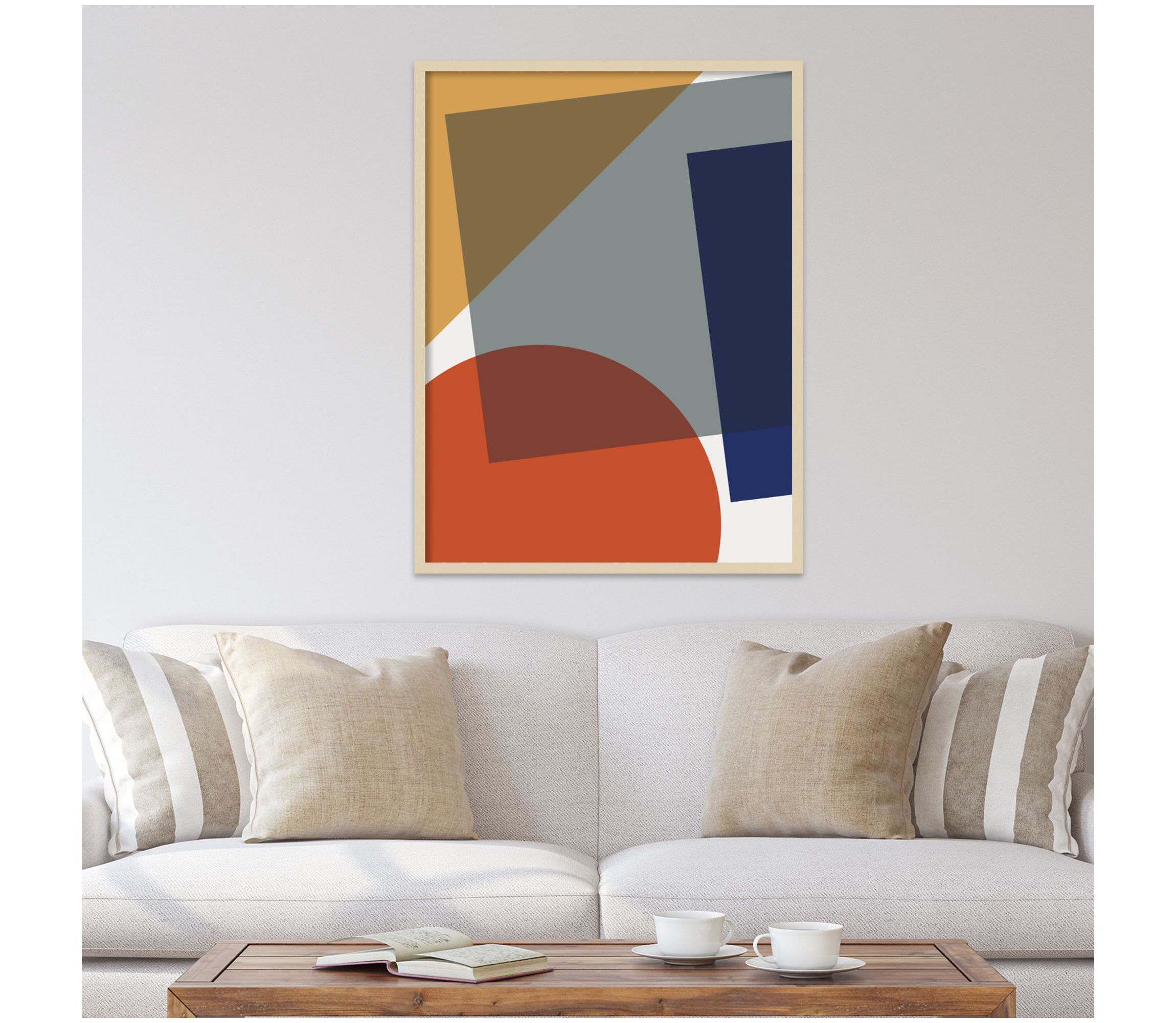 Layered Retro Modern Shapes In Bright Colors by The Creative Bunch Studio Wood Framed Wall Art Print