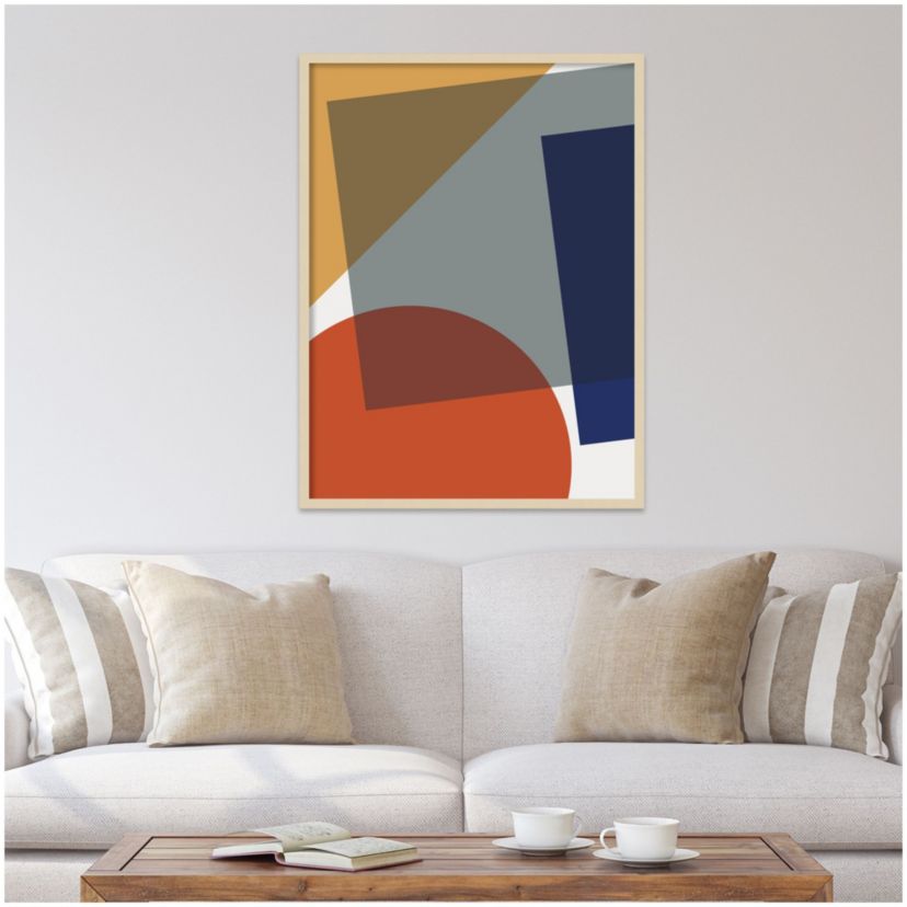 Layered Retro Modern Shapes In Bright Colors by The Creative Bunch Studio Wood Framed Wall Art Print