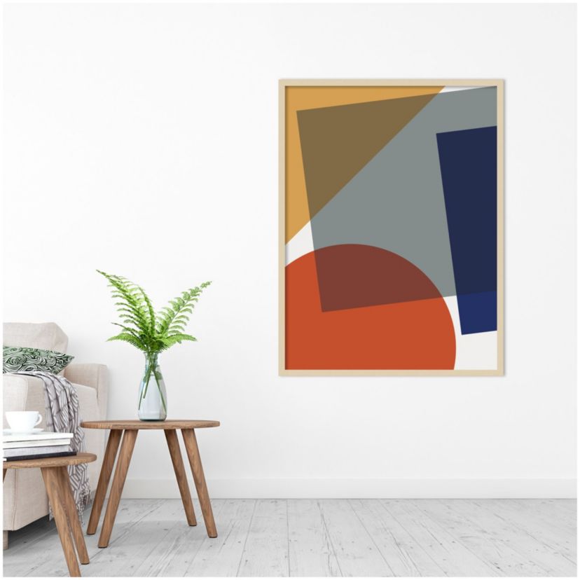 Layered Retro Modern Shapes In Bright Colors by The Creative Bunch Studio Wood Framed Wall Art Print