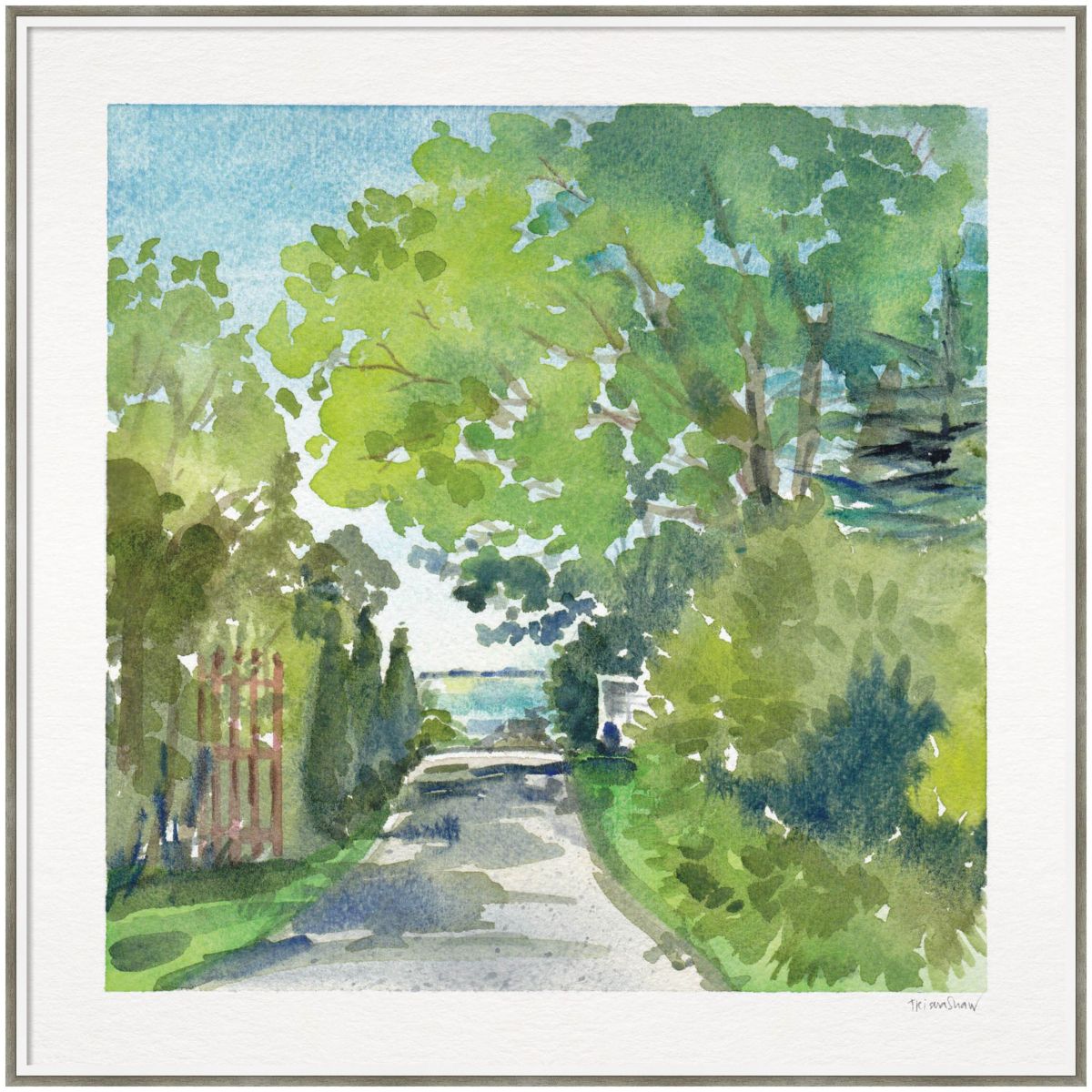 The Lane And Sea by Patricia Shaw Wood Framed Wall Art Print