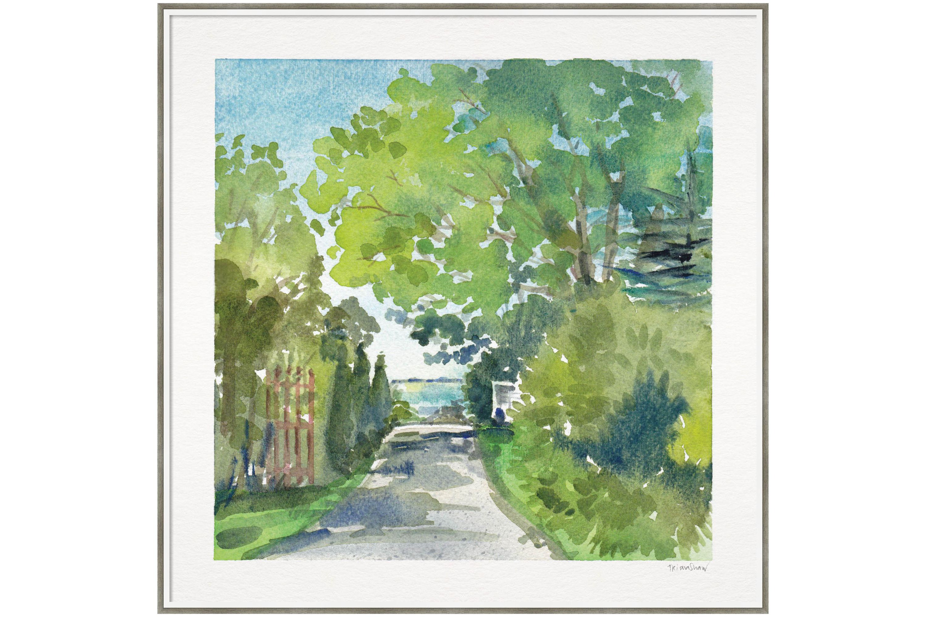 The Lane And Sea by Patricia Shaw Wood Framed Wall Art Print