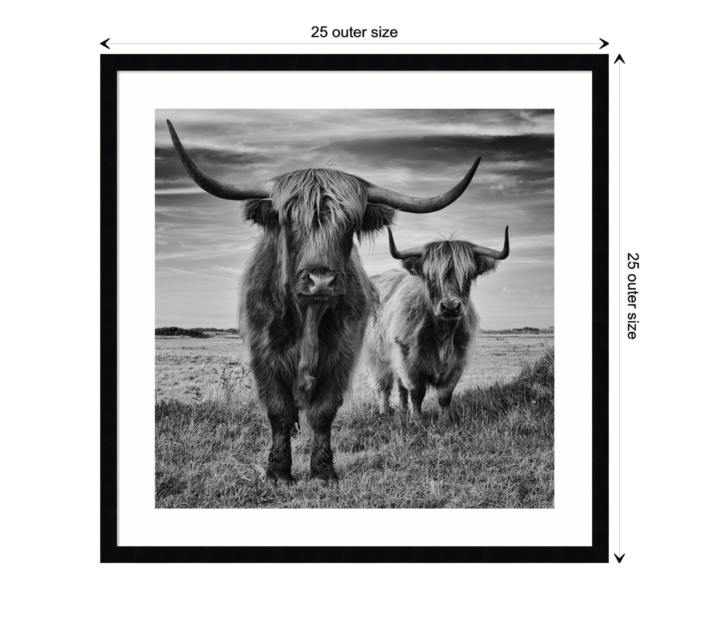 Highland Cow Couple by Stephane Pecqueux Wood Framed Wall Art Print