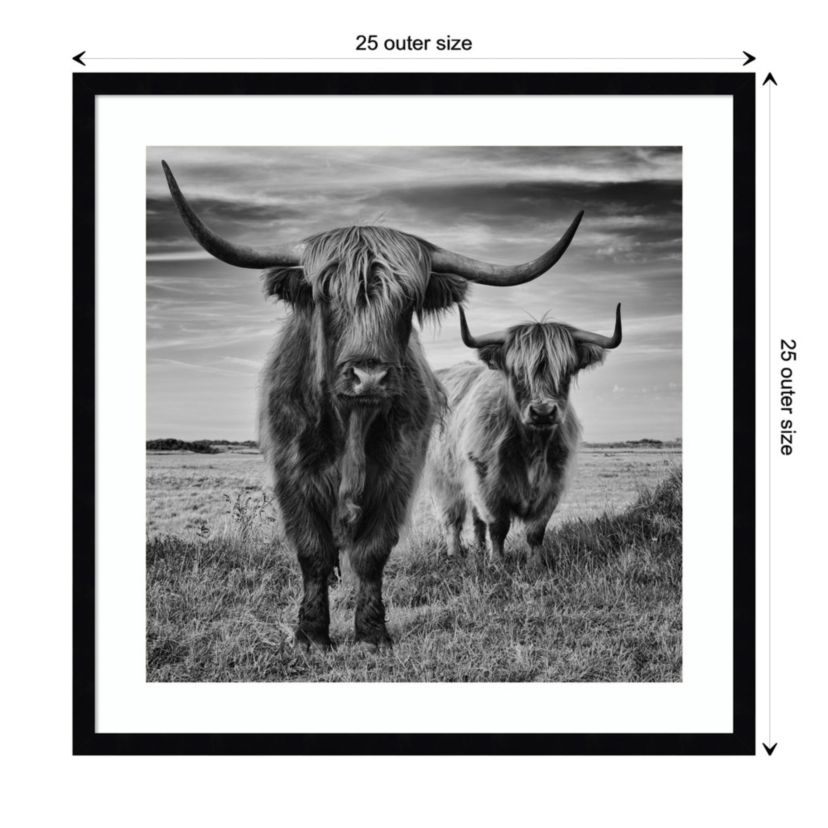 Highland Cow Couple by Stephane Pecqueux Wood Framed Wall Art Print