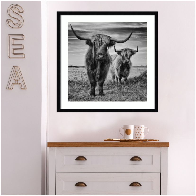 Highland Cow Couple by Stephane Pecqueux Wood Framed Wall Art Print