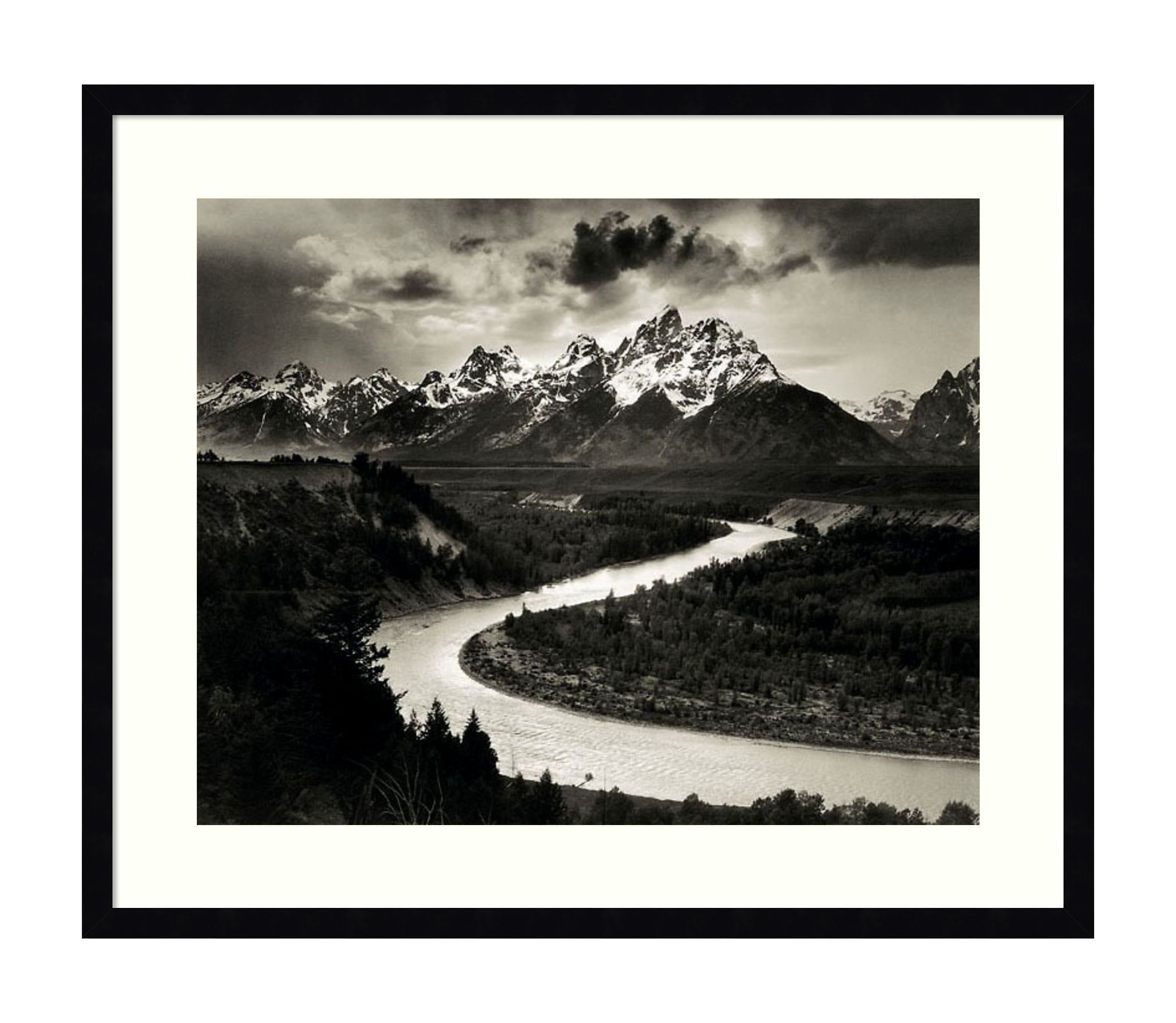 The Tetons and the Snake River Grand Teton National Park Wyoming 1942 by Ansel Adams Wood Framed Wall Art Print