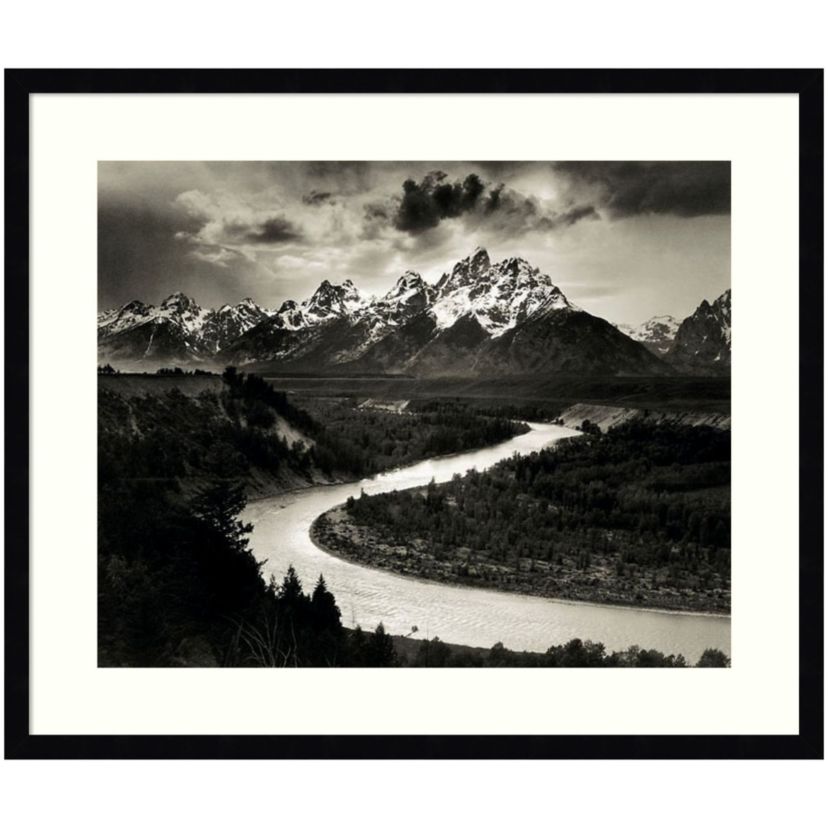 The Tetons and the Snake River Grand Teton National Park Wyoming 1942 by Ansel Adams Wood Framed Wall Art Print
