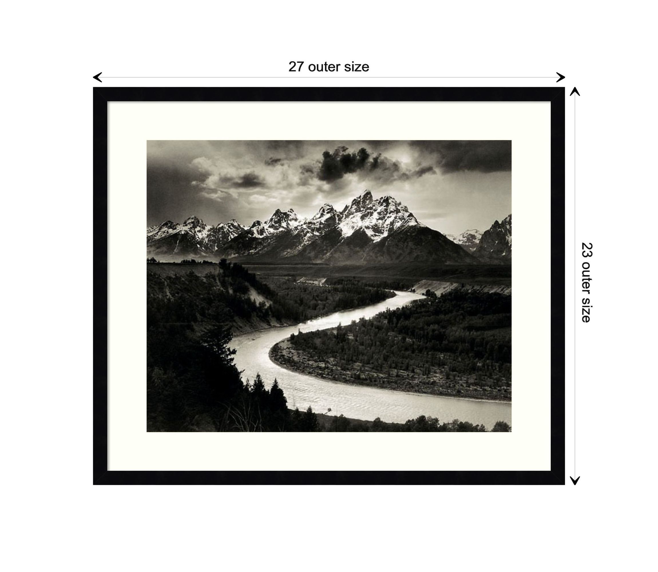 The Tetons and the Snake River Grand Teton National Park Wyoming 1942 by Ansel Adams Wood Framed Wall Art Print