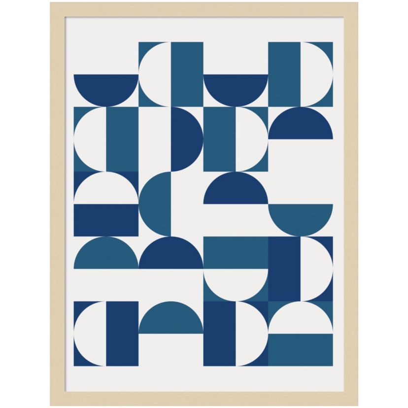 Bauhaus Inspired Geometric Print 1  in Blue and Teal by The Creative Bunch Studio Wood Framed Wall Art Print