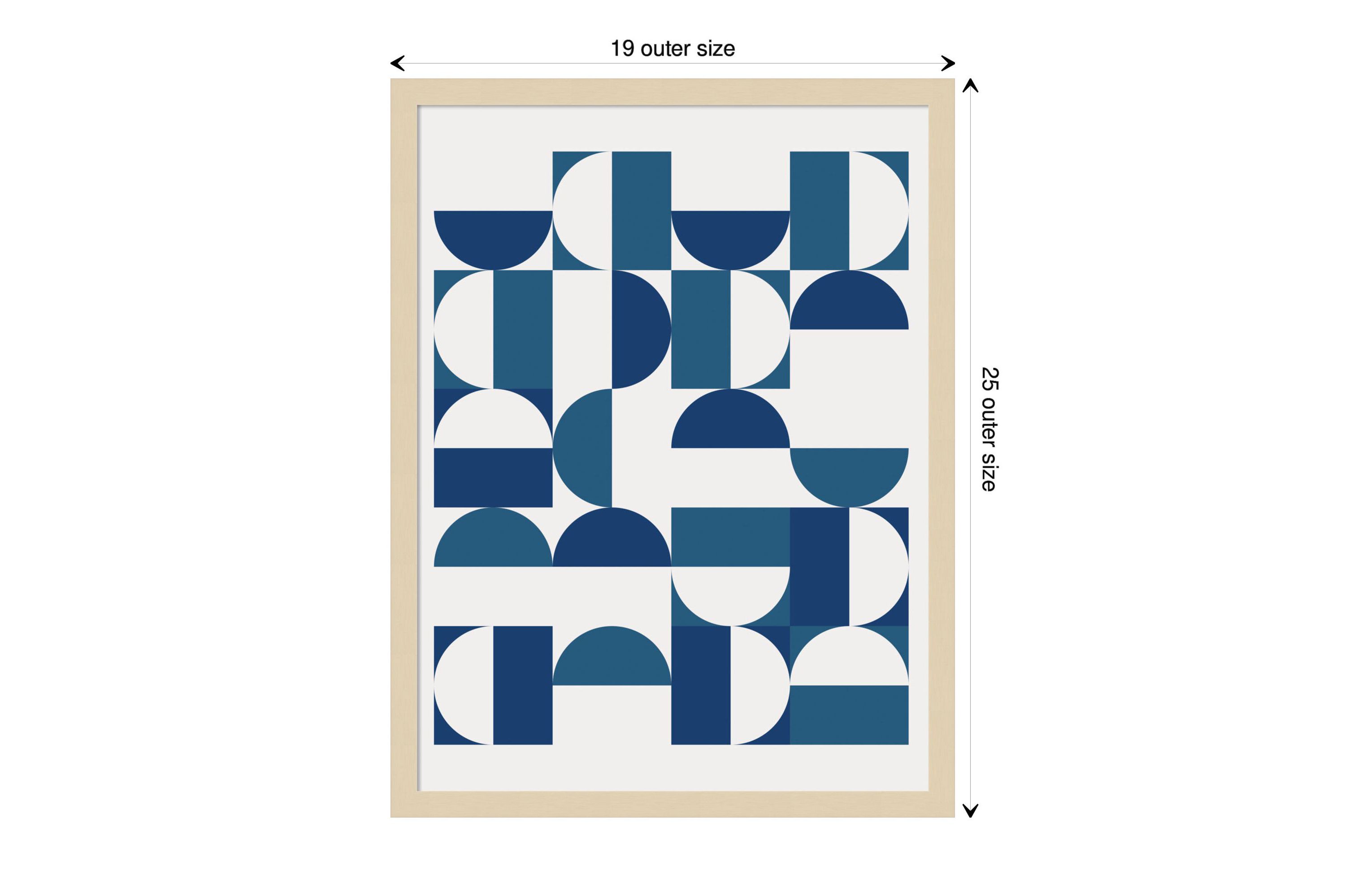 Bauhaus Inspired Geometric Print 1  in Blue and Teal by The Creative Bunch Studio Wood Framed Wall Art Print