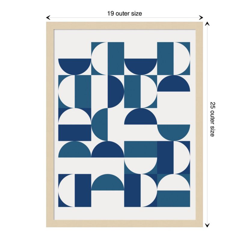 Bauhaus Inspired Geometric Print 1  in Blue and Teal by The Creative Bunch Studio Wood Framed Wall Art Print